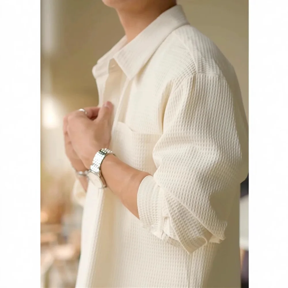 

Man Shirts 2026 Spring Men's Solid Color Shirt Oversized Draped Long Sleeve Designer Casual Thin Shirt