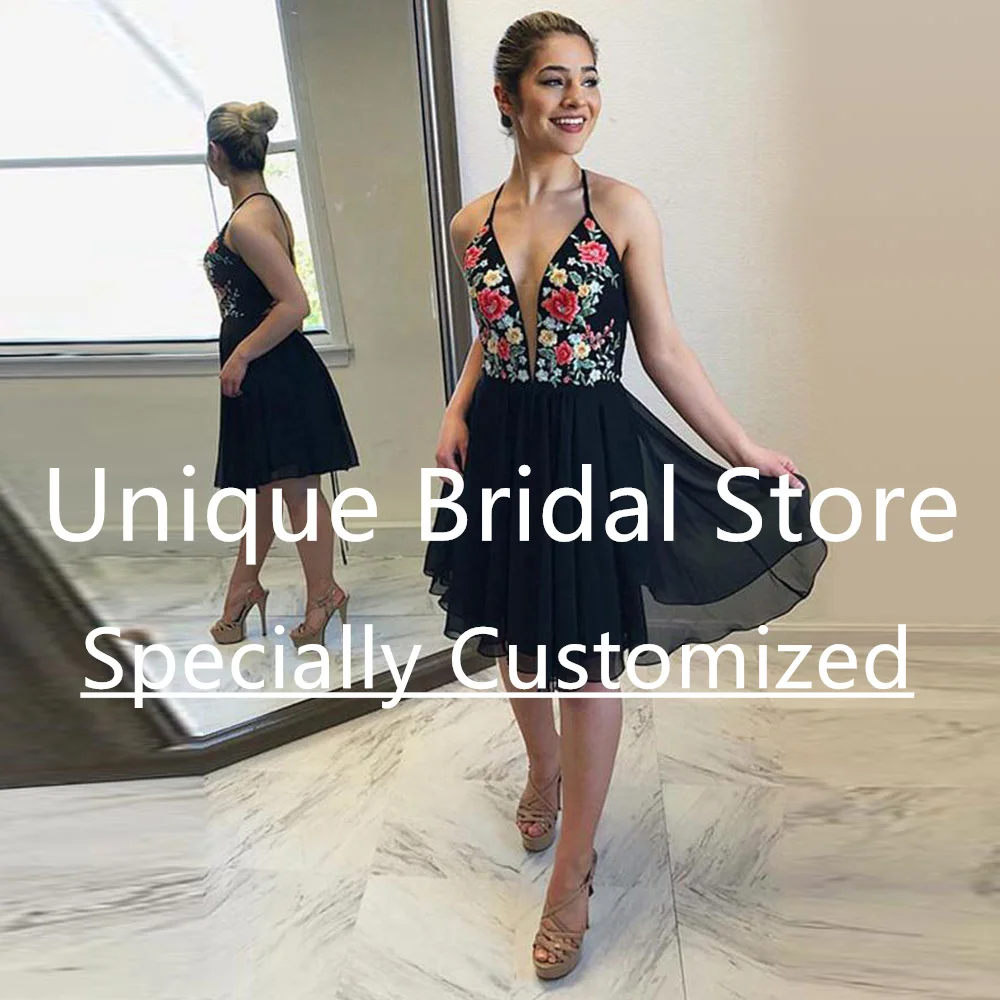 فساتين قصيرة لحفلات العودة للوطن رسن الرقبة متقاطع الأشرطة بلا أكمام زين الطية الأورجانزا فستان قصير عالي الجودة حسب الطلب