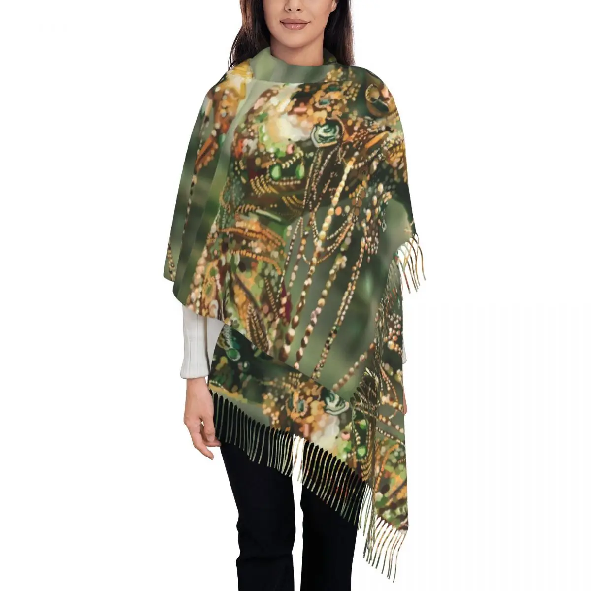 Jibaro Oil Paint Scarf Womens Love Death Robots Large Scarves with Long Tassel Winter Fashion Shawls and Wraps Designer Bufanda