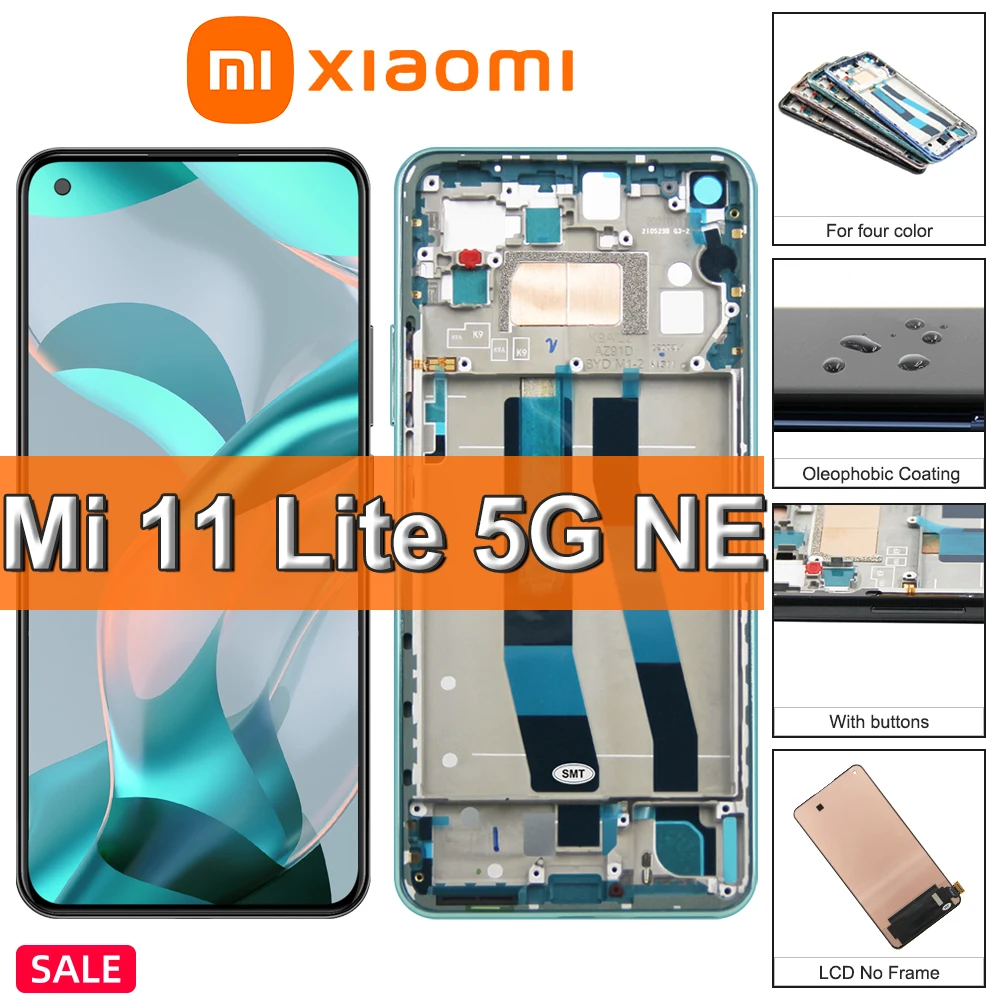 

6,55 "Оригинальный Xiaomi Mi 11 Lite 5G NE ЖК-дисплей сенсорный экран замена, с рамкой для Xiaomi 11 Lite 5G NE 2109119DG экран