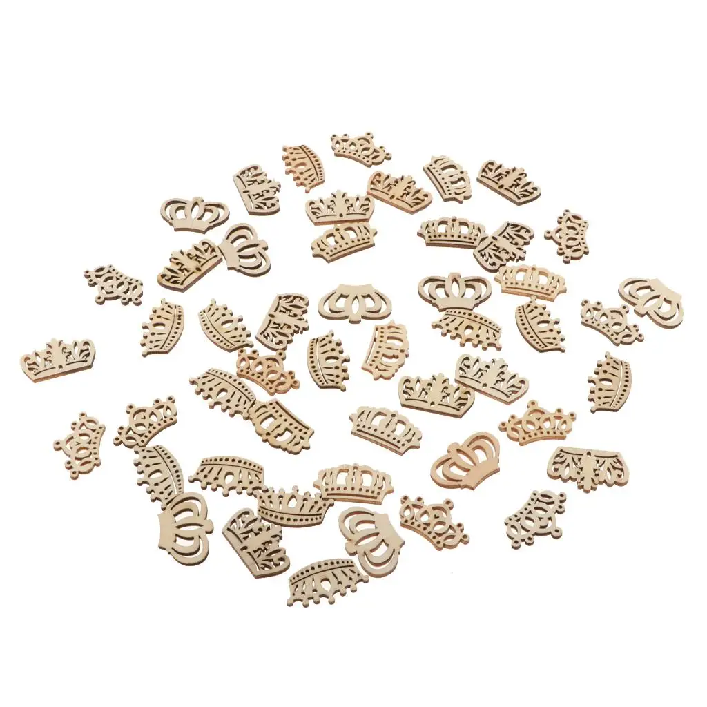 

50 Pieces Crown Shape Wooden Slices Tree Slices Tags Wedding