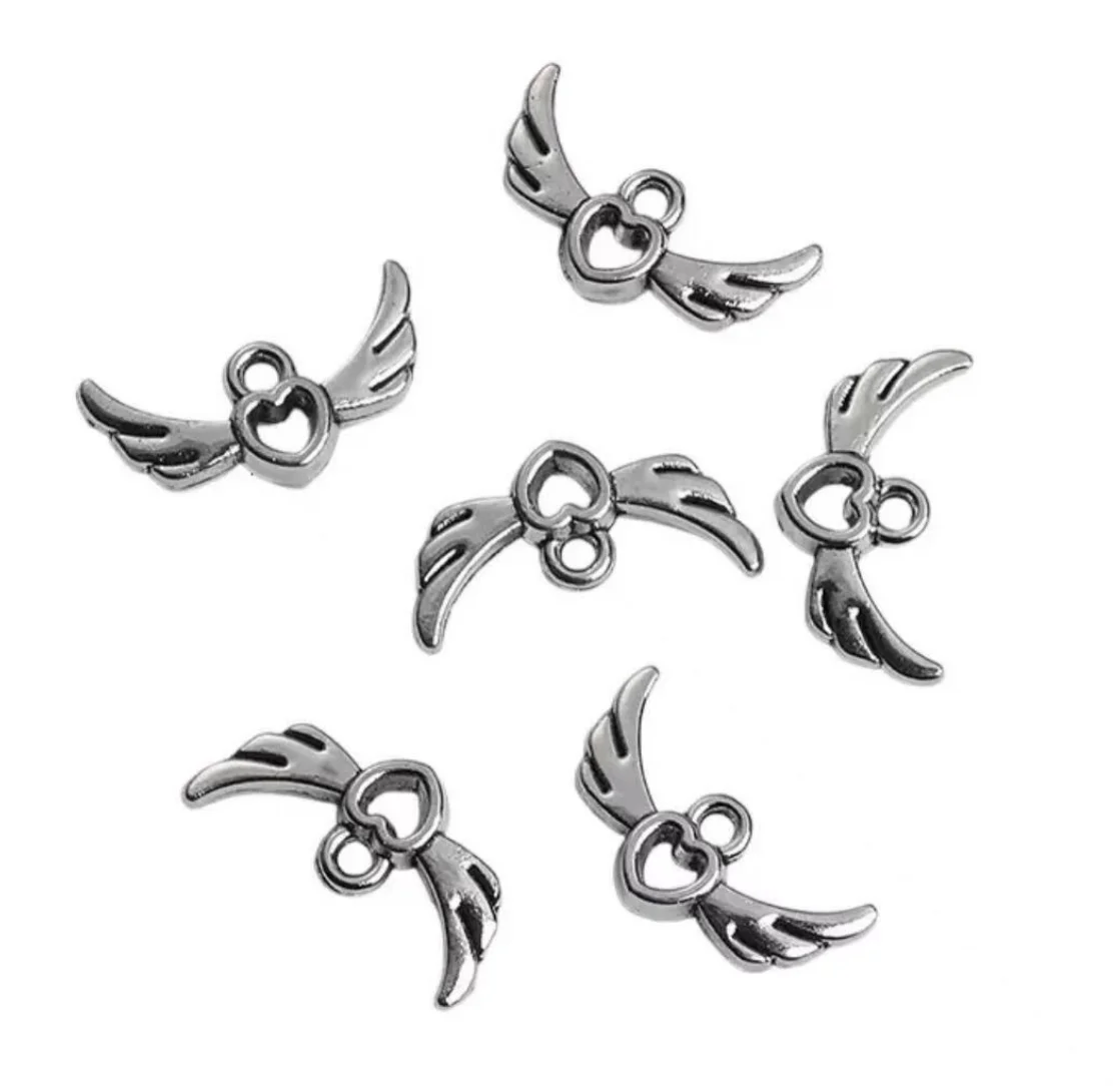 

50pcs 16*8mm Lovely heart with wings design pendants for handmade accessories Zinc alloy metal HW3533