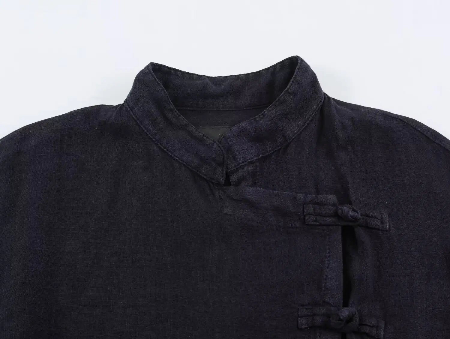 BSAY 2026 Herbst Neue Elegante Einfarbige Chinesische Bluse mit Stehkragen, Froschknöpfen, Seitlicher Schnürung, Langen Ärmeln, Locker Sitzendes Freizeithemd für Damen – Detail 6