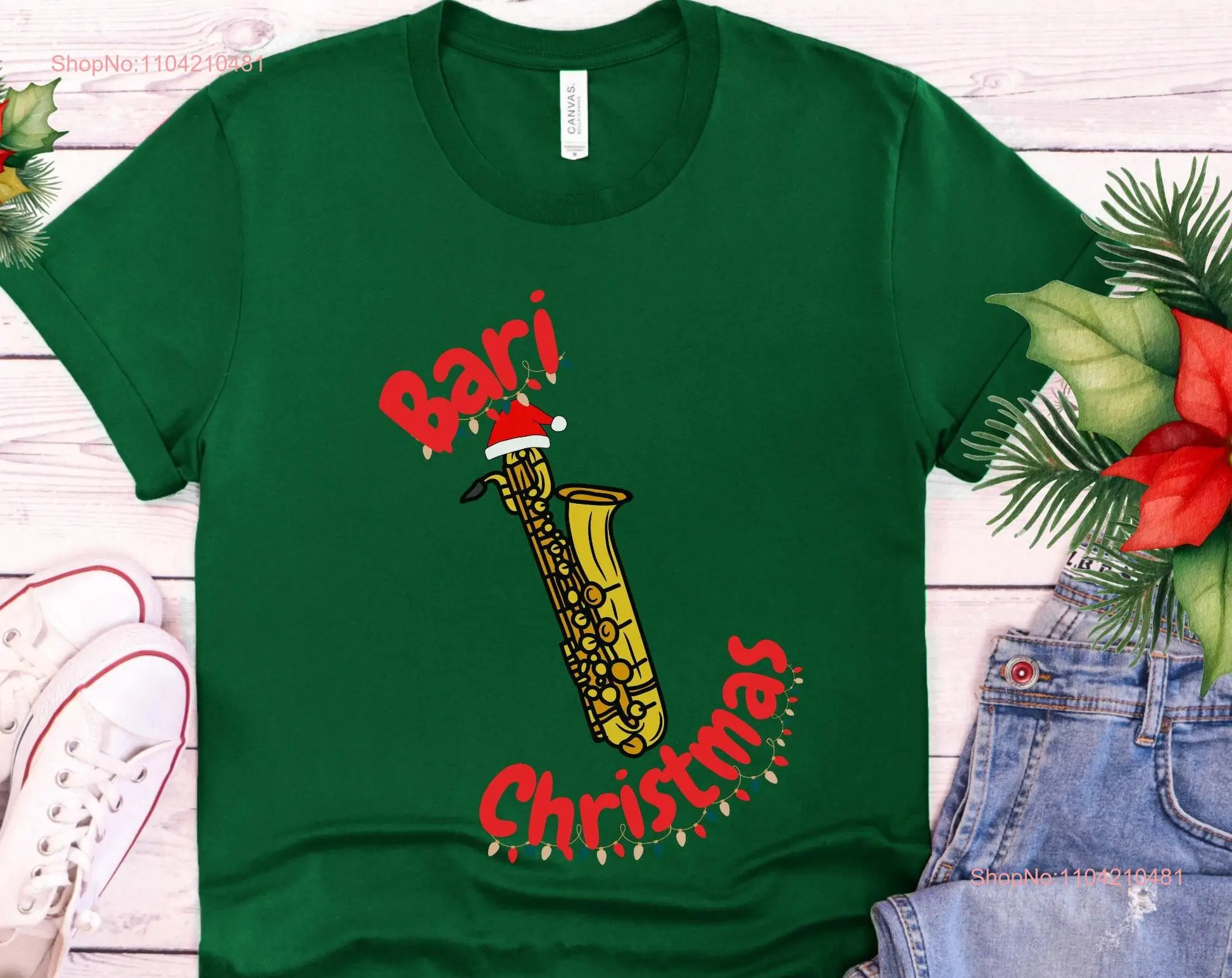 Baritone Saxophone Christmas T shirt Bari Sax for Player Xmas s long or short sleeves