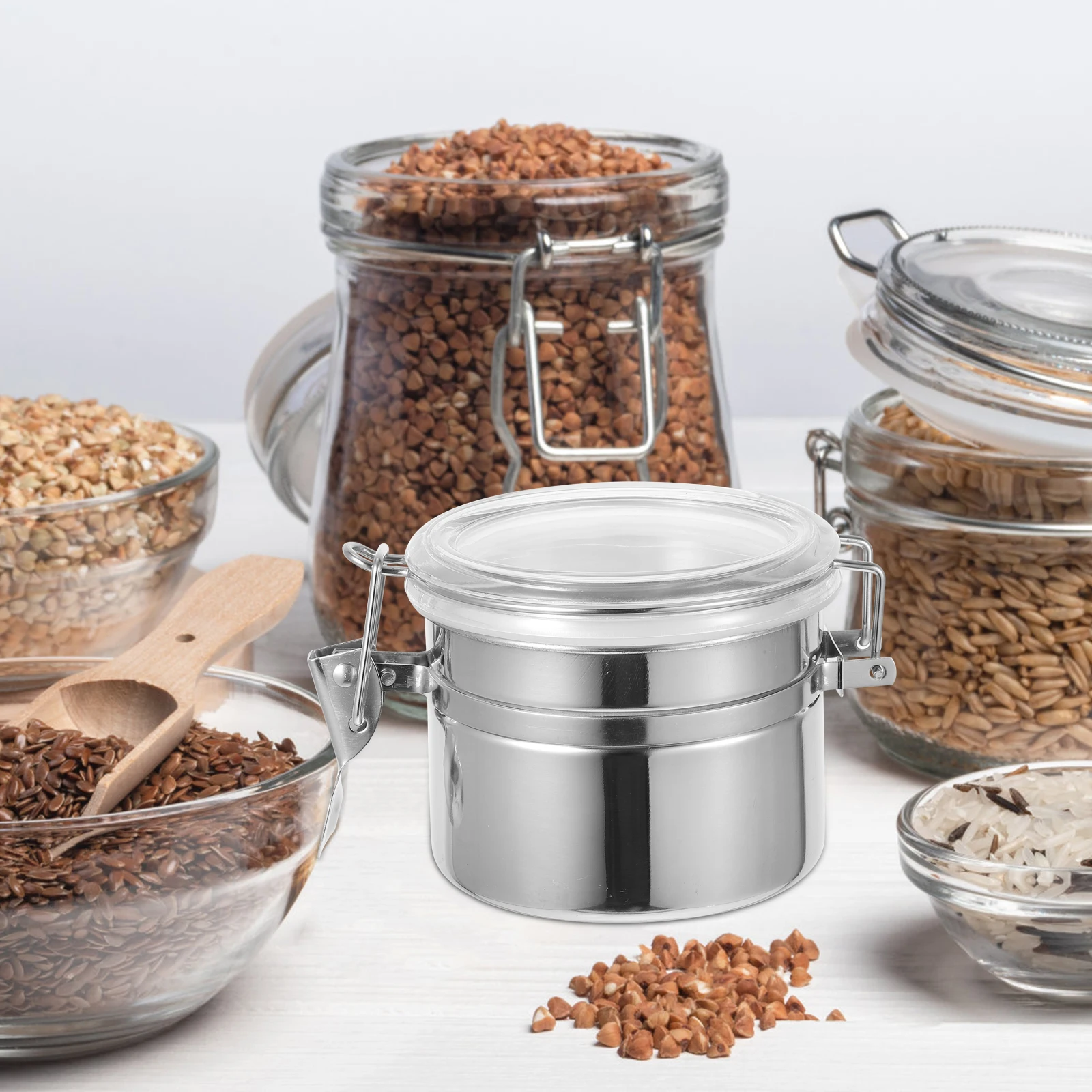 

4PCS Stainless Steel Airtight Storage Canister Moisture Proof 10.3x7.4cm Tea Coffee Sugar Dried Fruit Seasoning Holder Kitchen