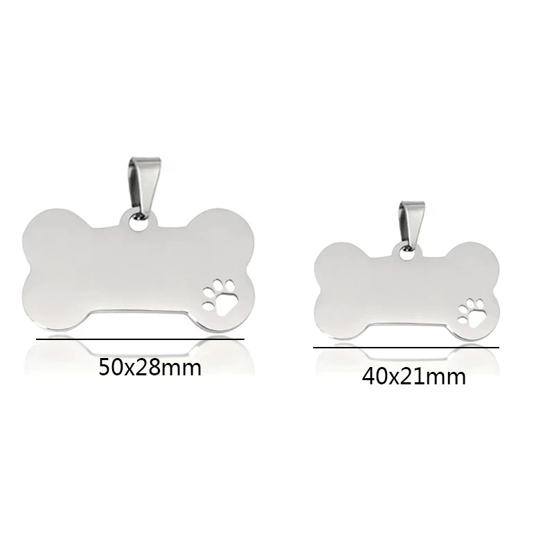 Stainless Steel Dog Bone Charm Blank To Record Metal Bone Charms With Dog Paw Pet ID Tag Mirror Polished Wholesale 10pcs