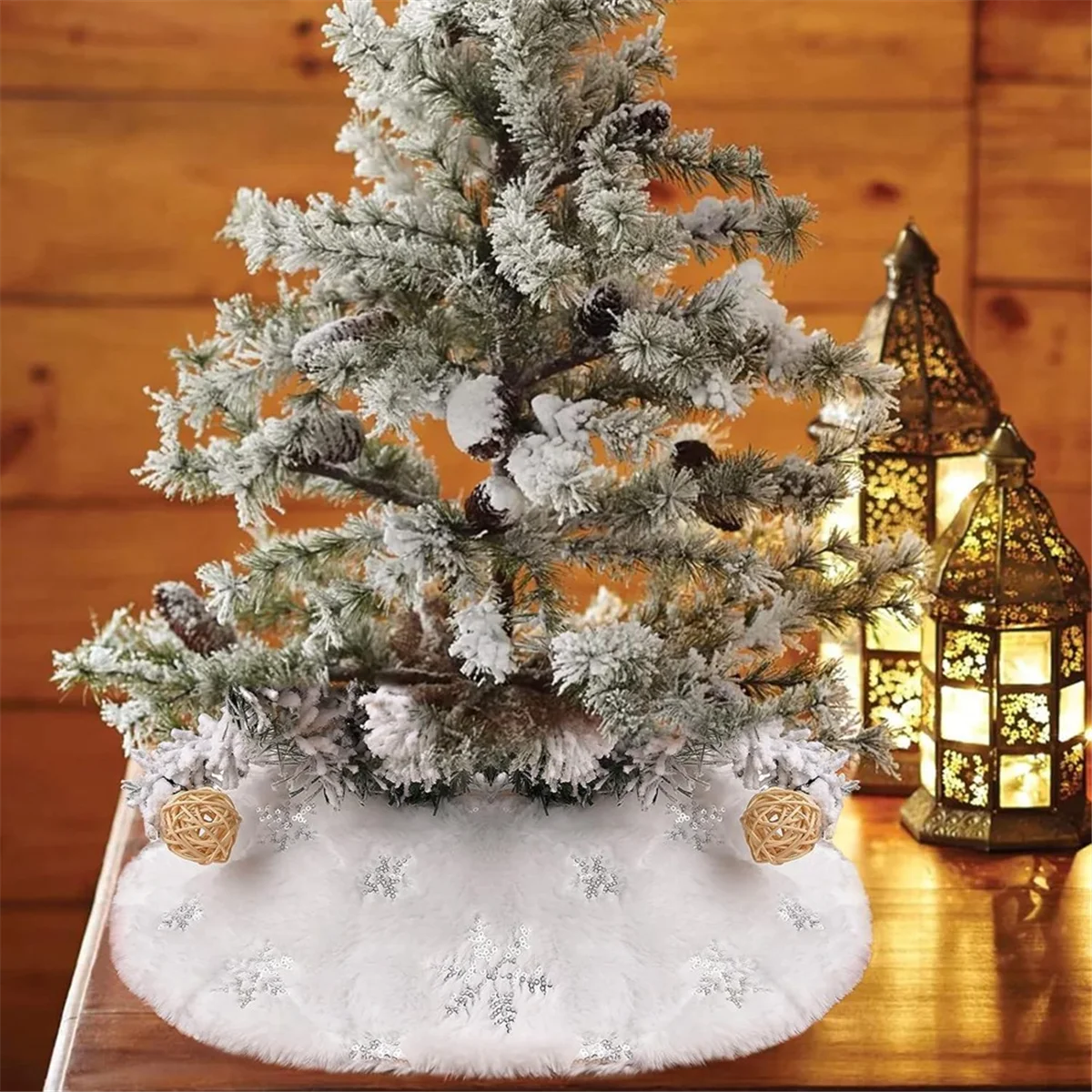 تنورة شجرة عيد الميلاد ABJS تنورة شجرة عيد الميلاد الصغيرة تنورة شجرة بيضاء تنورة شجرة عيد الميلاد البيضاء مع وسادة شجرة الثلج