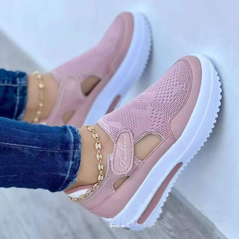 Women Fashion Vulcanized Sneakers Platform Solid Color Flats Ladies Shoes Casual Breathable Wedges Ladies Walking Sneakers