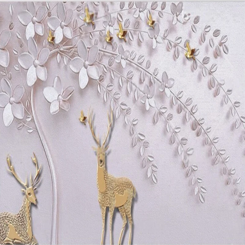 

Modern creative and simple Nordic relief deer and tree custom TV luxury home decoration background wall