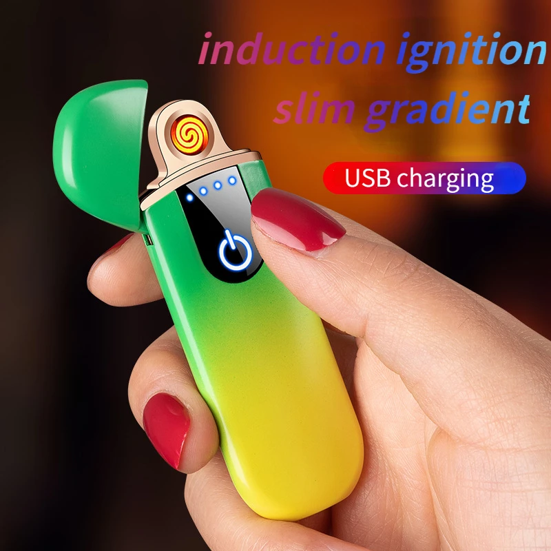 2024 New USB Rechargeable Lighter Elliptical Touch Induction Electric Stove Wire Gradient Ultra-thin Portable Cigarette Lighter