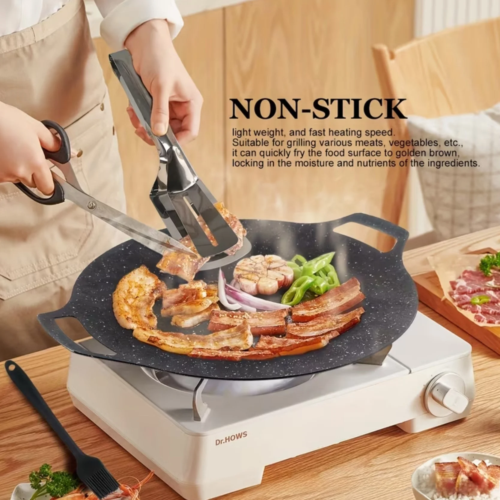 ノンスティック韓国式bbqグリルパン-鉄鋳物ストーン素材-アウトドアキャンプ用-インダクションクッカー対応-炭素グリルパン