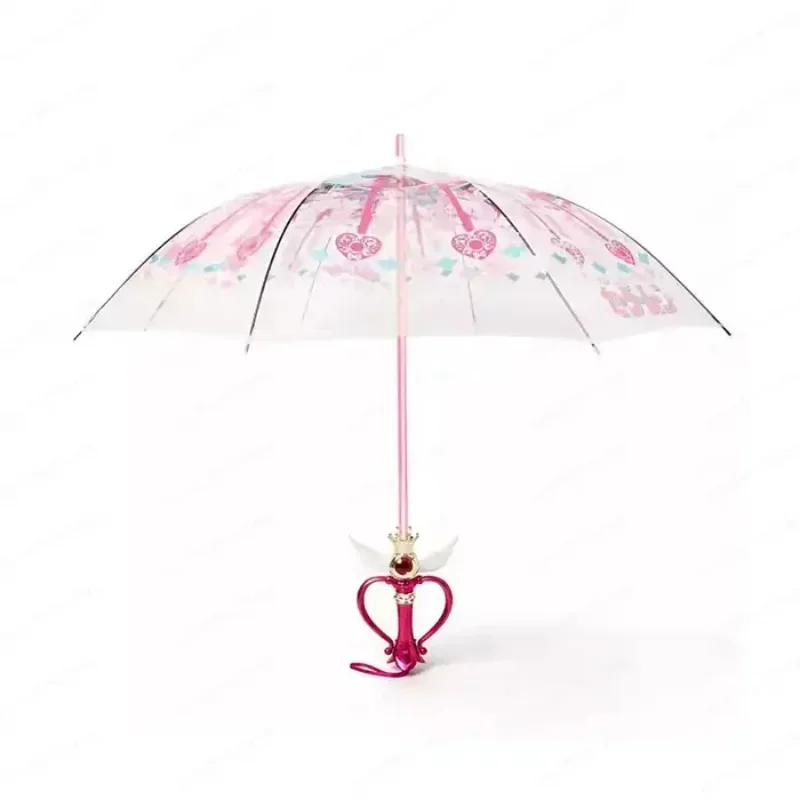 Hand Painted Sakura Transparent Umbrella, Glowing Magic Wand Princess Umbrella for Cosplay & Photo without battery