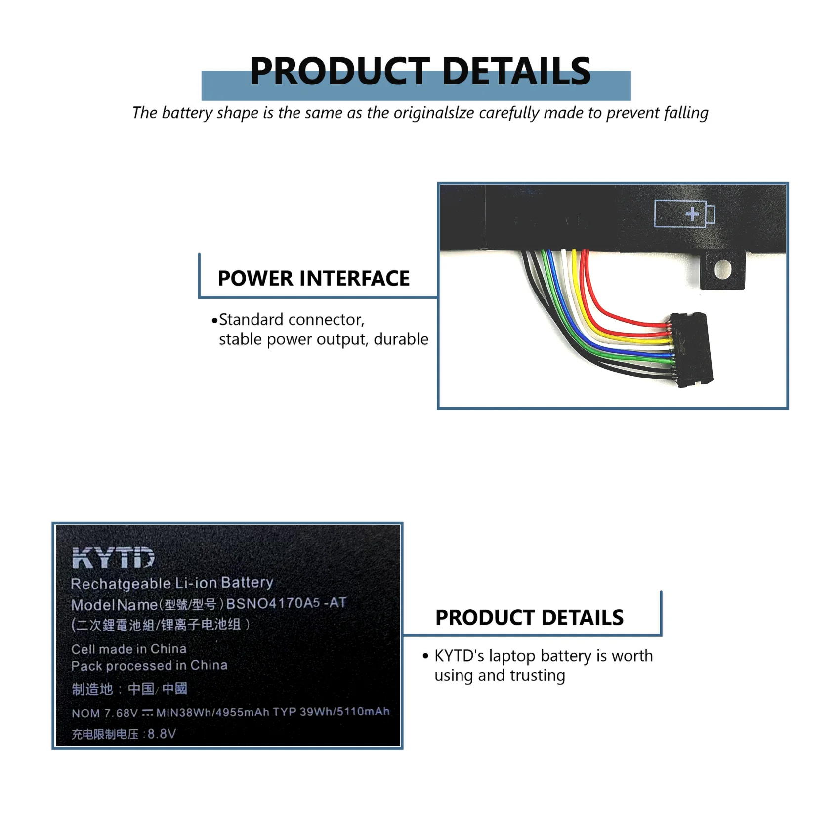 KYTD BSNO4170A5-AT Laptop Battery For Lenovo Miix 510-12ISK 520-12IKB BSNO4170A5-LH 525-12IKB LH5B10L67278 7.68V 39WH 4