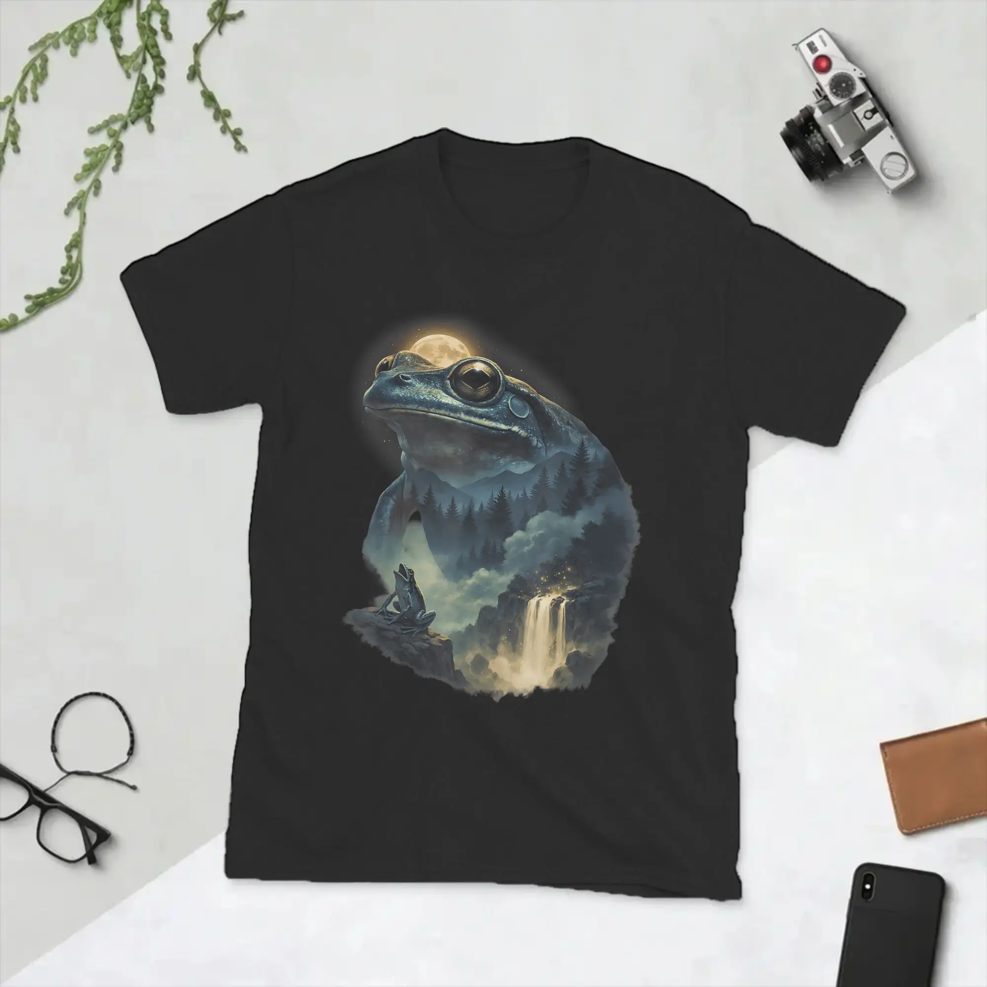 Frog Howling to Moon T-Shirt for Men Parody Meme  Vintage Cotton Tee Shirt Crewneck Short Sleeve T Shirts Birthday Gift Clothes