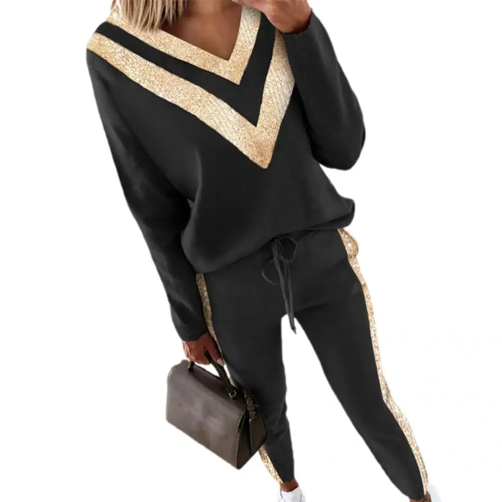1 Set Sweatshirt Sweatpants Set Popular Loose Long Sleeve Pullover Pants Women Pullover Pants Set