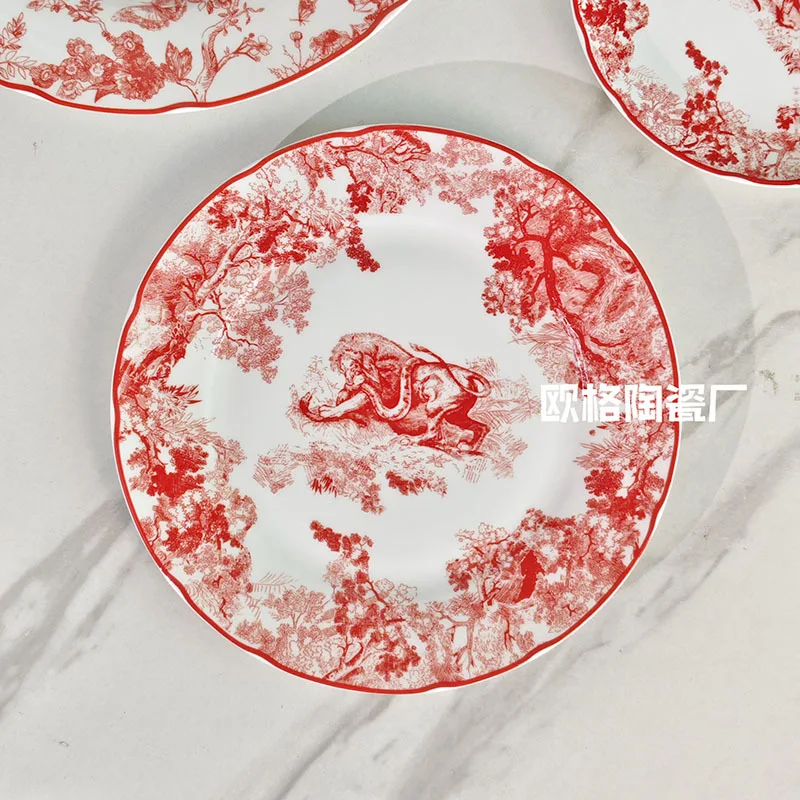 ชุดอาหารค่ำสไตล์ตะวันตกทำจากกระดูกจีน จานสวยงามสำหรับงานเลี้ยง ร้านอาหาร และใช้ในบ้าน