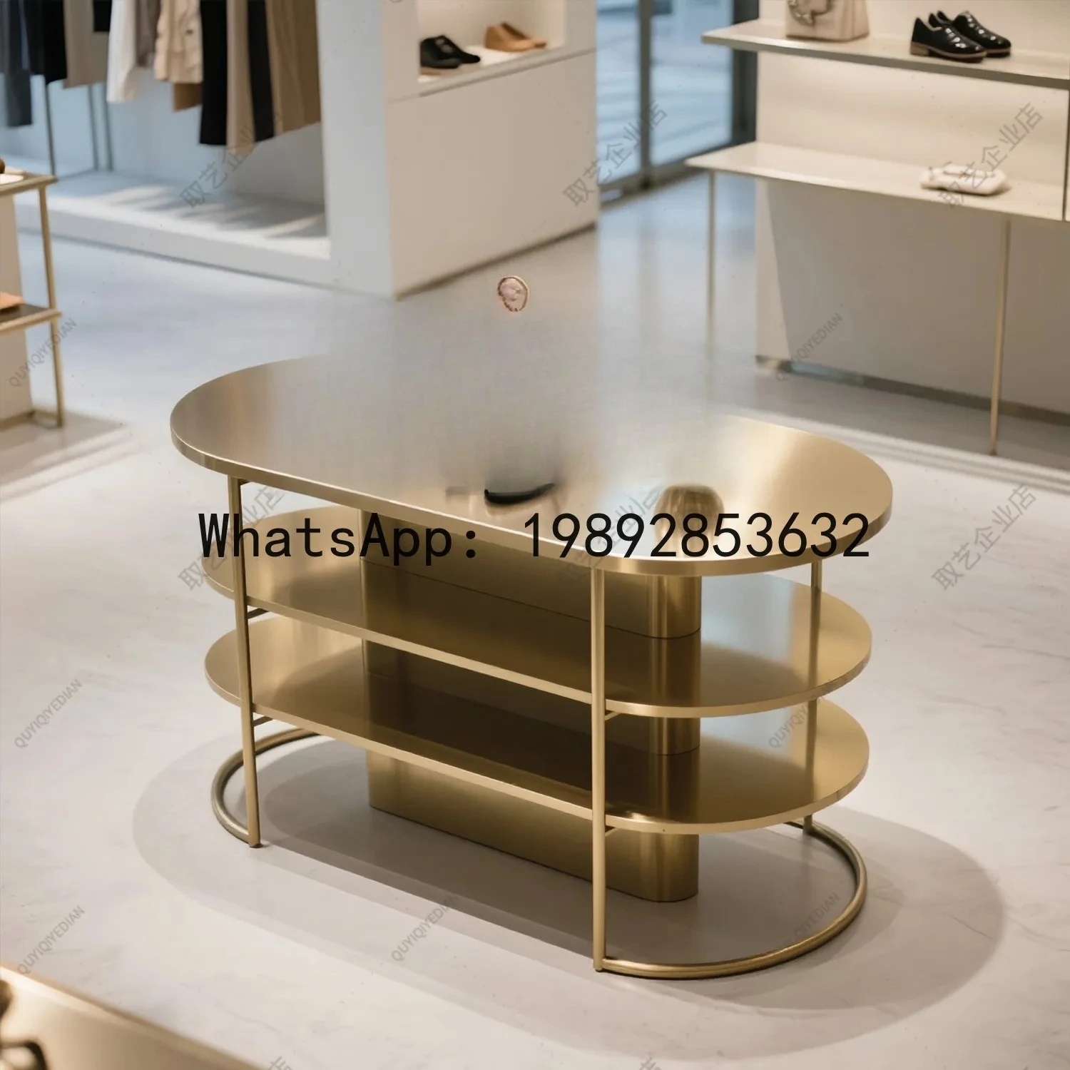 QQ Clothing Store Island Table Light Luxury Stainless Steel Display Stand Multi-layer Shelf Logistics Water Table