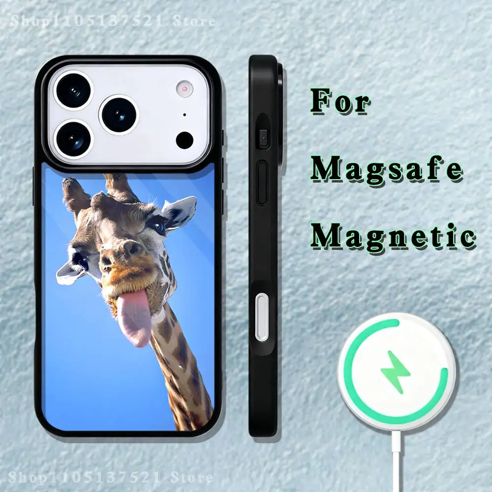 Custodia per telefono con animali carini con giraffe per iPhone 17,16,15,14,13,12,11,Pro,Max,Plus,Mini,SE4,E Ricarica wireless magnetica Magsafe