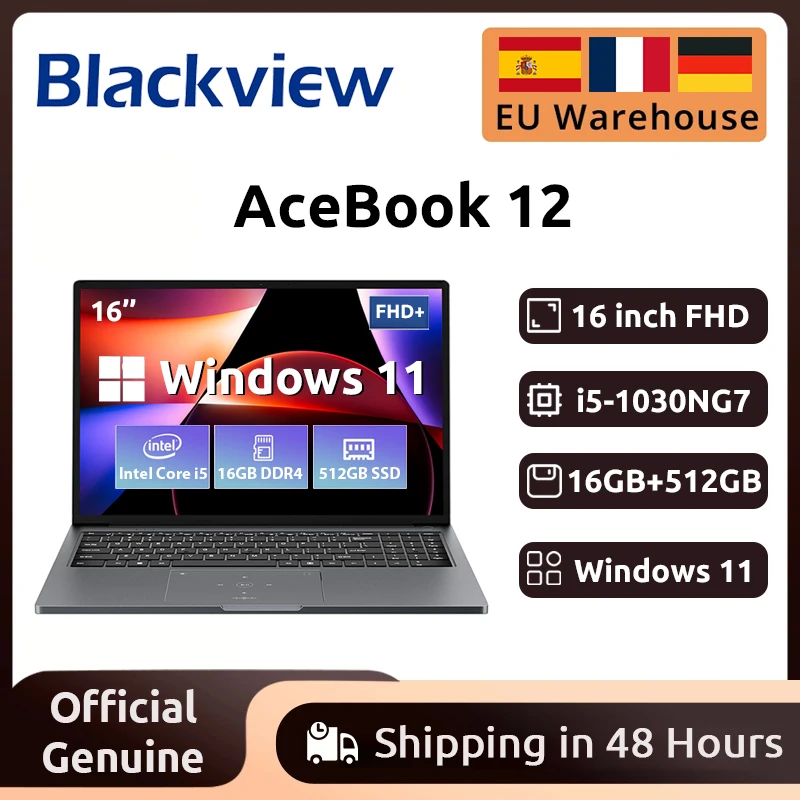 Blackview AceBook 12 Win 11 Laptop 16'' FHD IPS , Intel I5-1030NG7 Notebook, 16GB RAM 512GB SSD, 2-in-1 Fingerprint Power Button