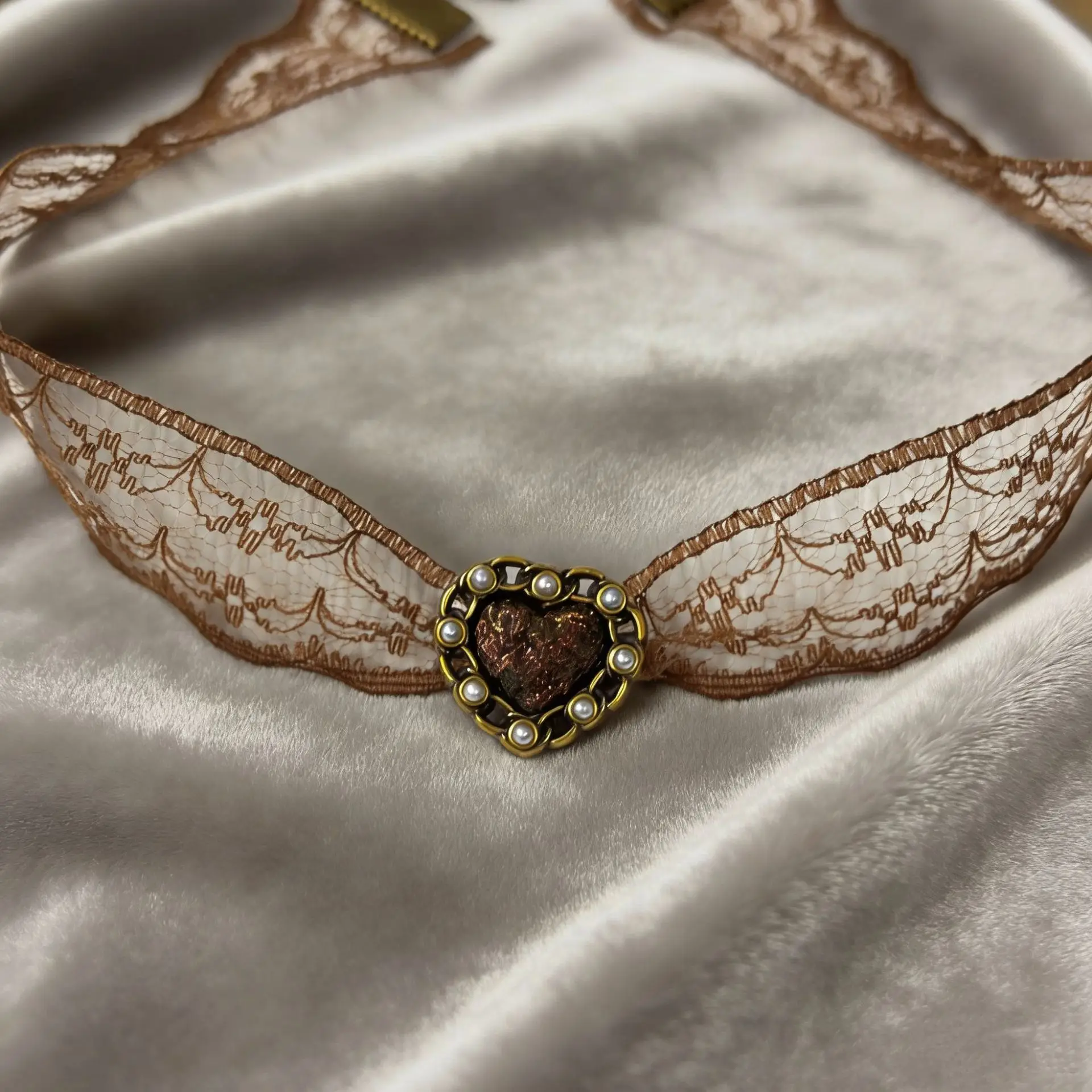 Vintage Perlen-Herz-Choker für Frauen Dünne Spitzen-Halskette Schlüsselbein-Schmuck Damen-Accessoires Mädchen-Geschenk