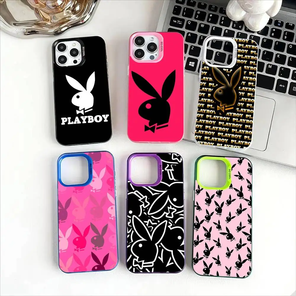 P-PlayboyS-S Logo Farbiges Silber Mattiertes iPhone-Handyhülle für 17 16 15 14 13 12 11 Pro Max XR Plus Stoßfest