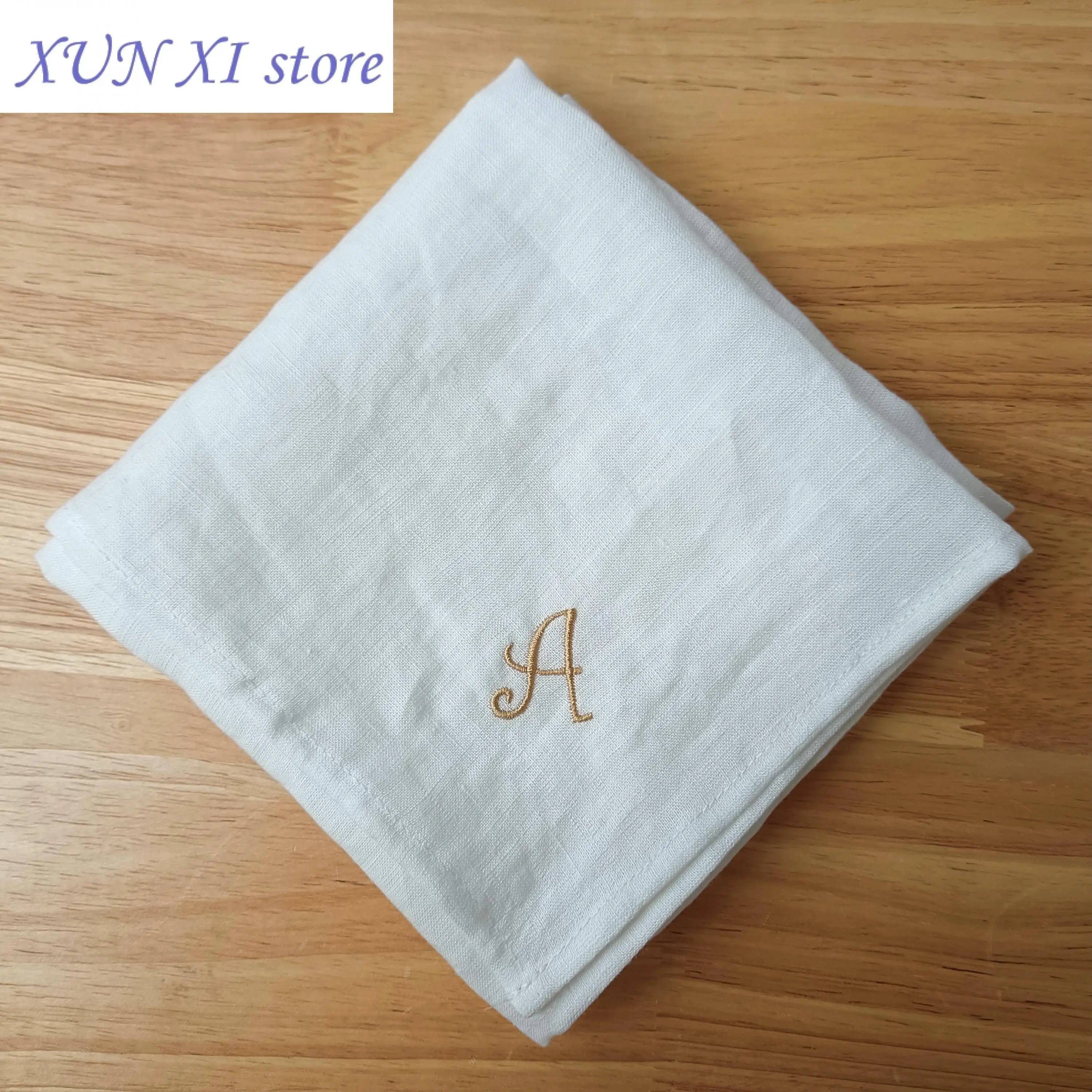 

New 6PCS Personalized Design Housewarming Gift Wedding Linen Napkins,Customized Monogram Linen Cotton Dinner Cloth Embroidered