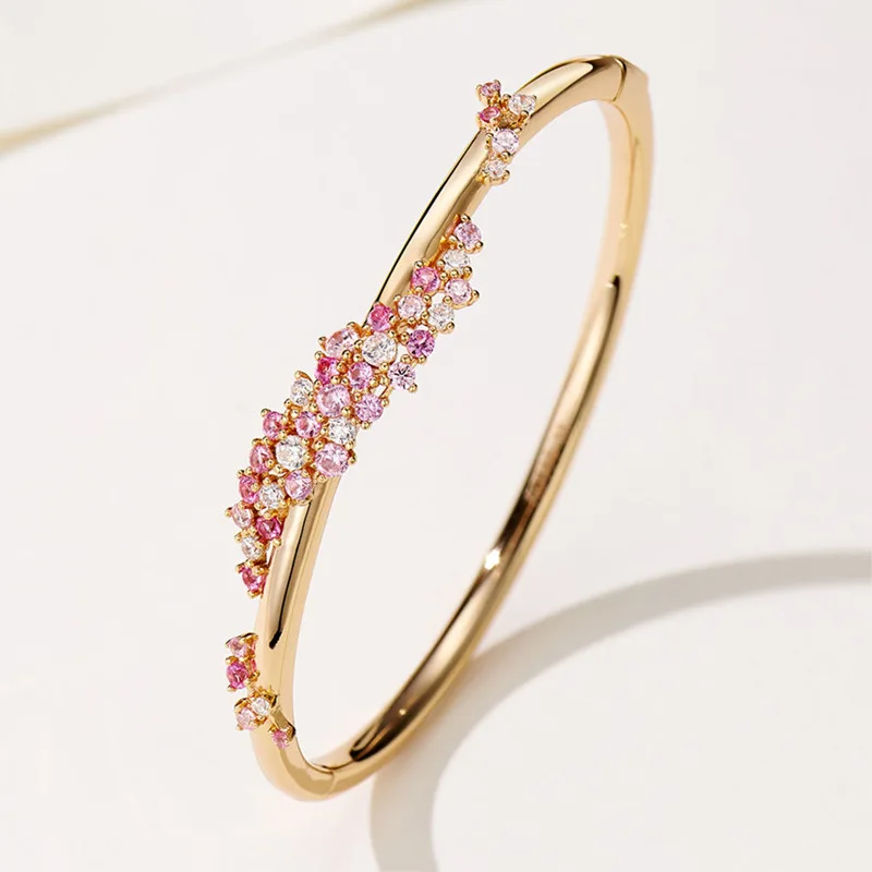 

ZOCA High Quality 925 Sterling Silver Luxury Jewelry Romantic Pink Flower Beautifully Designed Bangle Party Accessory