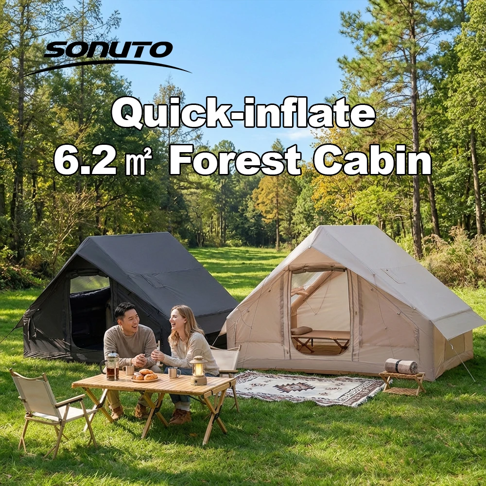 6.3 ㎡   Carpa Inflable para Camping con Orificio para Estufa, Carpa de Aire para 4 Estaciones, Impermeable y Resistente al Sol, Carpa de Lujo para Glamping de Instalación Instantánea