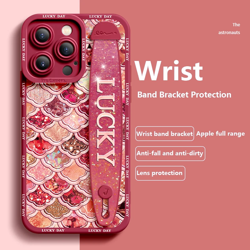 Deluxe Wrist Band Bracket For Iphone 15 14 13 12 11 Pro Max X XR Xs Soft Silicone Cell Phone Case Anti-fall Shiny Shells