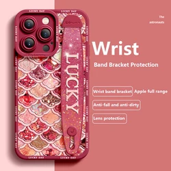 Deluxe Wrist Band Bracket For Iphone 15 14 13 12 11 Pro Max X XR Xs Soft Silicone Cell Phone Case Anti-fall Shiny Shells