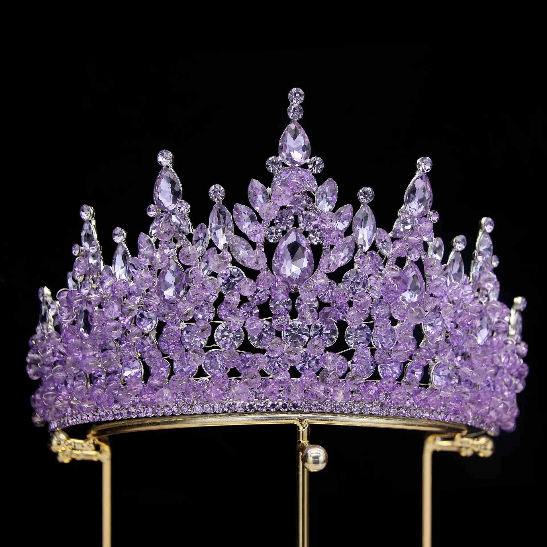 Electroplated Alloy Rhinestones Crowns For Queens Luxurious Pure Light Luxury Wedding Bridal Accessories with Handmade Beads