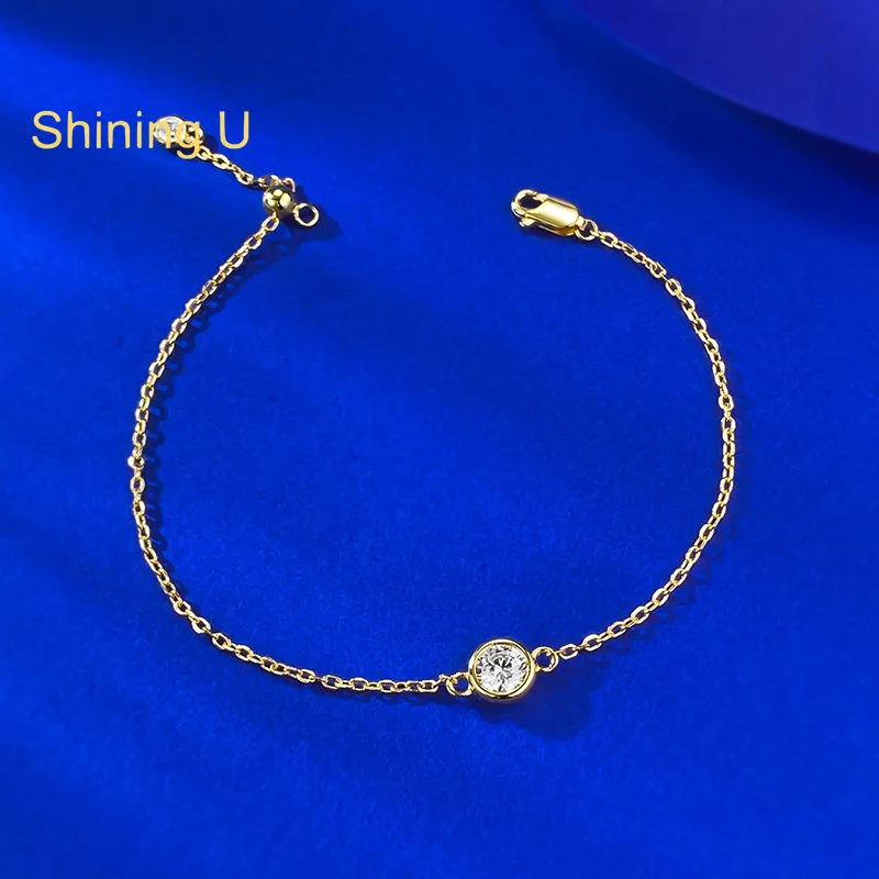 

Сияющий U S925 серебро 6 мм высокоуглеродистый браслет с драгоценными камнями и бриллиантами для женщин позолоченный ювелирный подарок