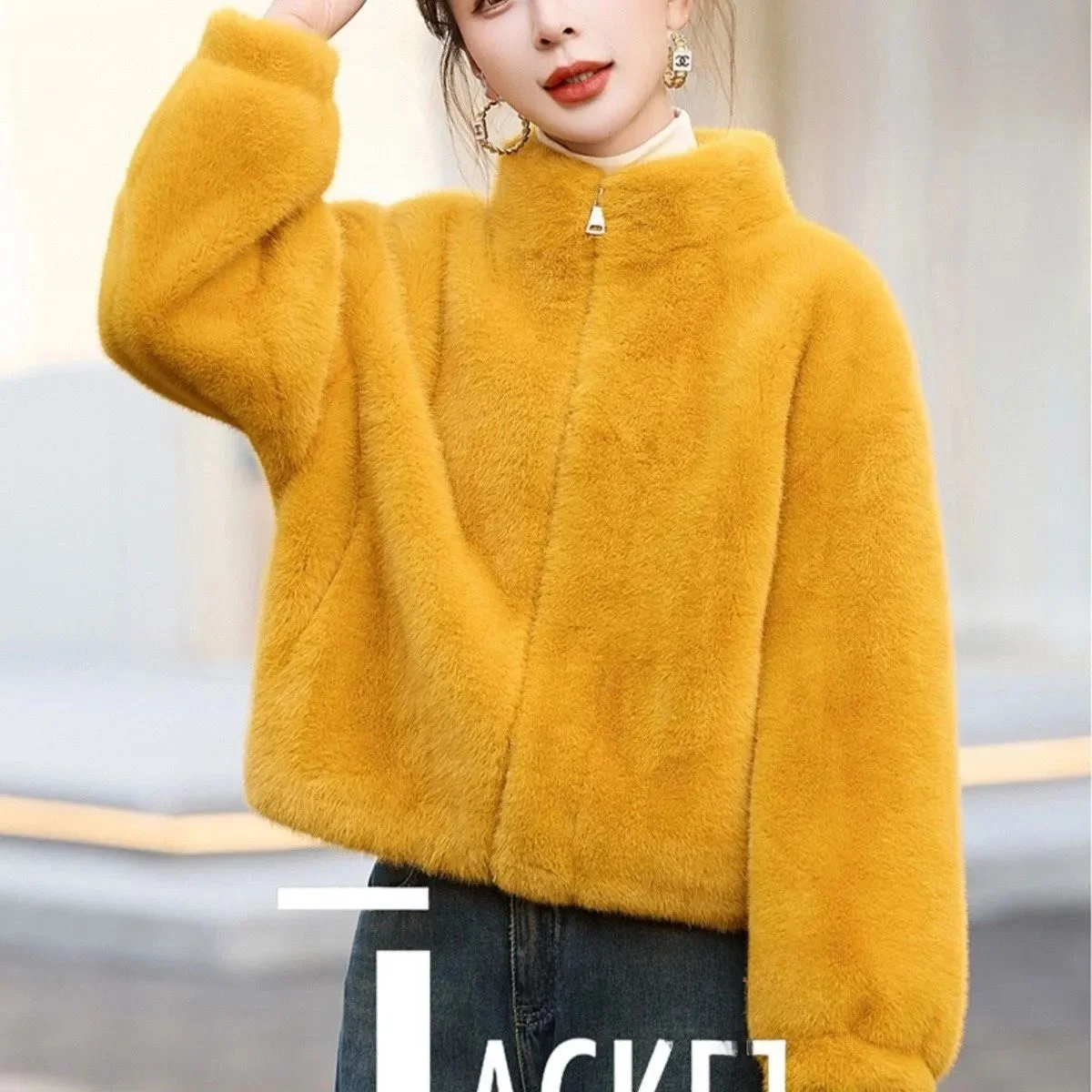 Thiened ort Pelzmantel Neue Winter Sle Pelz Inteated Leder Und Pelz Lose frauen Faion Stehkragen Jaet