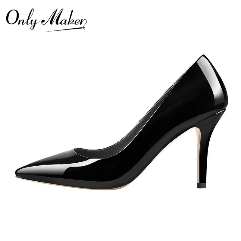 

Onlymaker Women's Pumps Pointed Toe 10CM Slip-OnThin Heels Patent Leather Party Wedding Office Lady Big Size Pumps