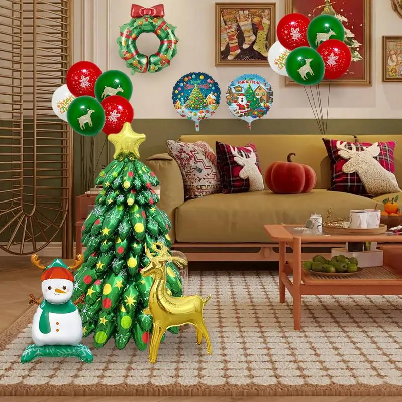 Christmas Tree Balloon Set Self-Standing Inflatable Balloon Kit Rich Elements Atmosphere Decoration For Garden Indoor Living