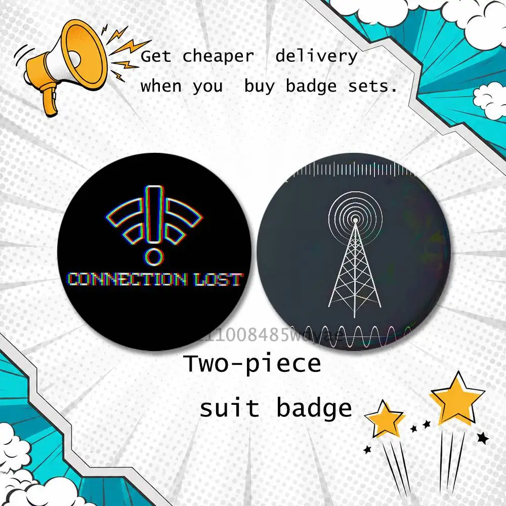 Brooches for Backpack Accessories 25,32,44,58,75mm Round Enamel Pins 2-piece set Cartoon Anime Amateur Radio Badge Vintage view 3