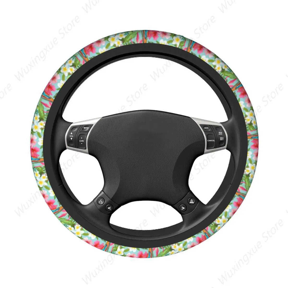 Car Steering Wheel Cover Exotic Tropical Cockatiel Macaws Wild Bird Parrots Animal Braid On The Steering Wheel Cover Accessories