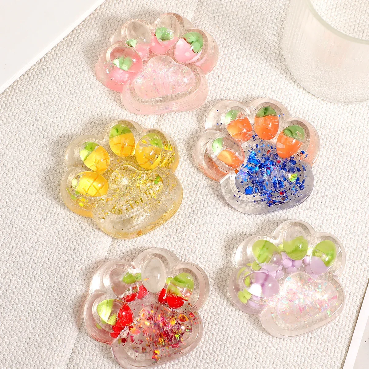 Transparent Squishy Cat Foot Stress Relief Soft Toy Fruit Pinch Strawberry Toy Slow Rebound Decompression Paw Squeeze Fidget