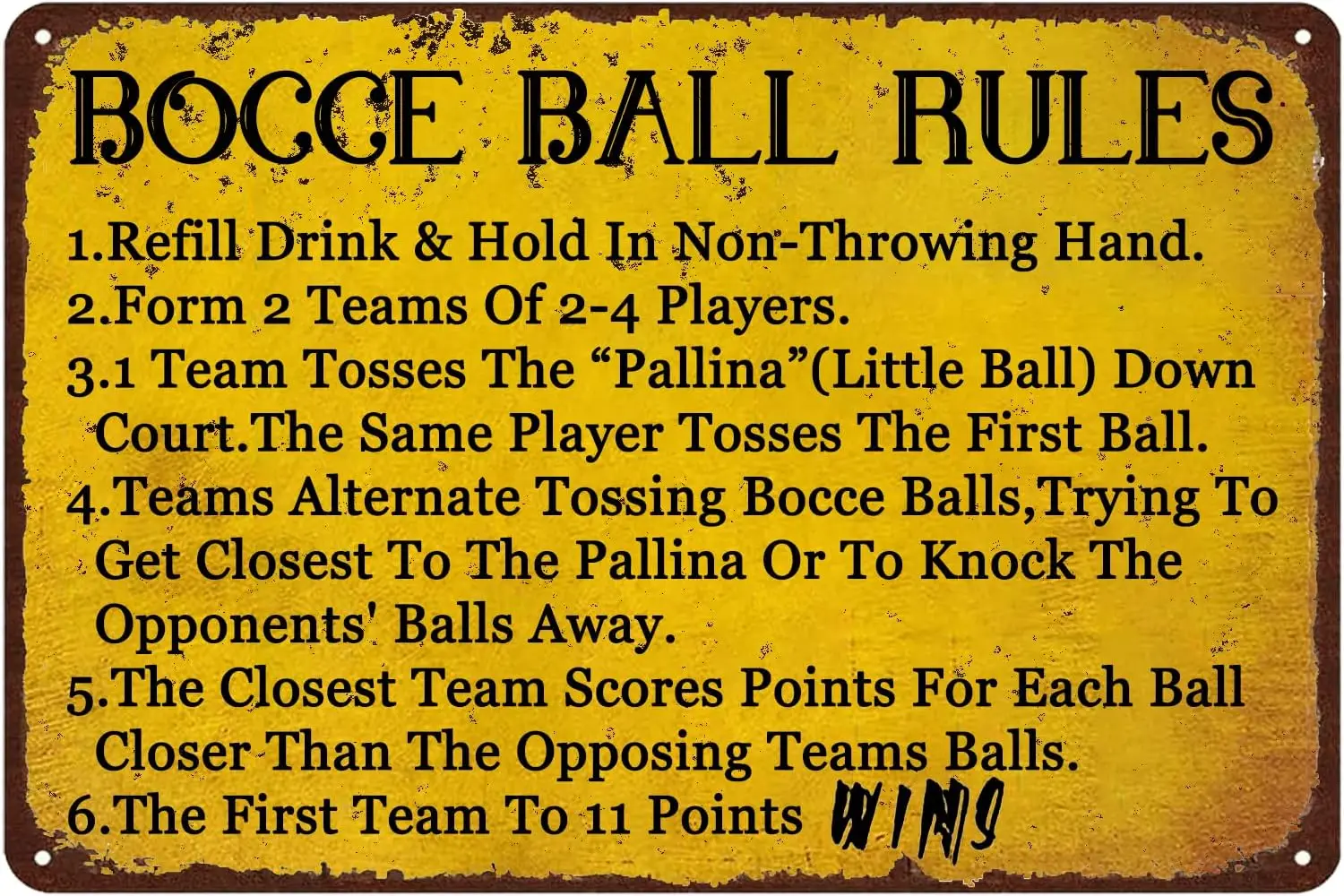 GYMSLAVE Bocce Ball Rules Vintage Metal Tin Signs Funny Sport Tin Plaque,Rustic Scoring Rules Poster Home Cafe Garage Man Cave B