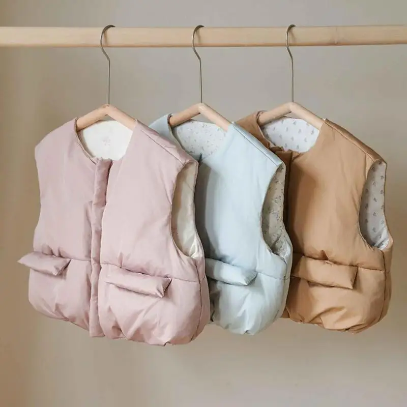 

2025 Winter New Children Warm Vest Solid Boys Thick Sleeveless Coat Fashion Girls Cotton Padded Vest Kids Zipper Cardigan