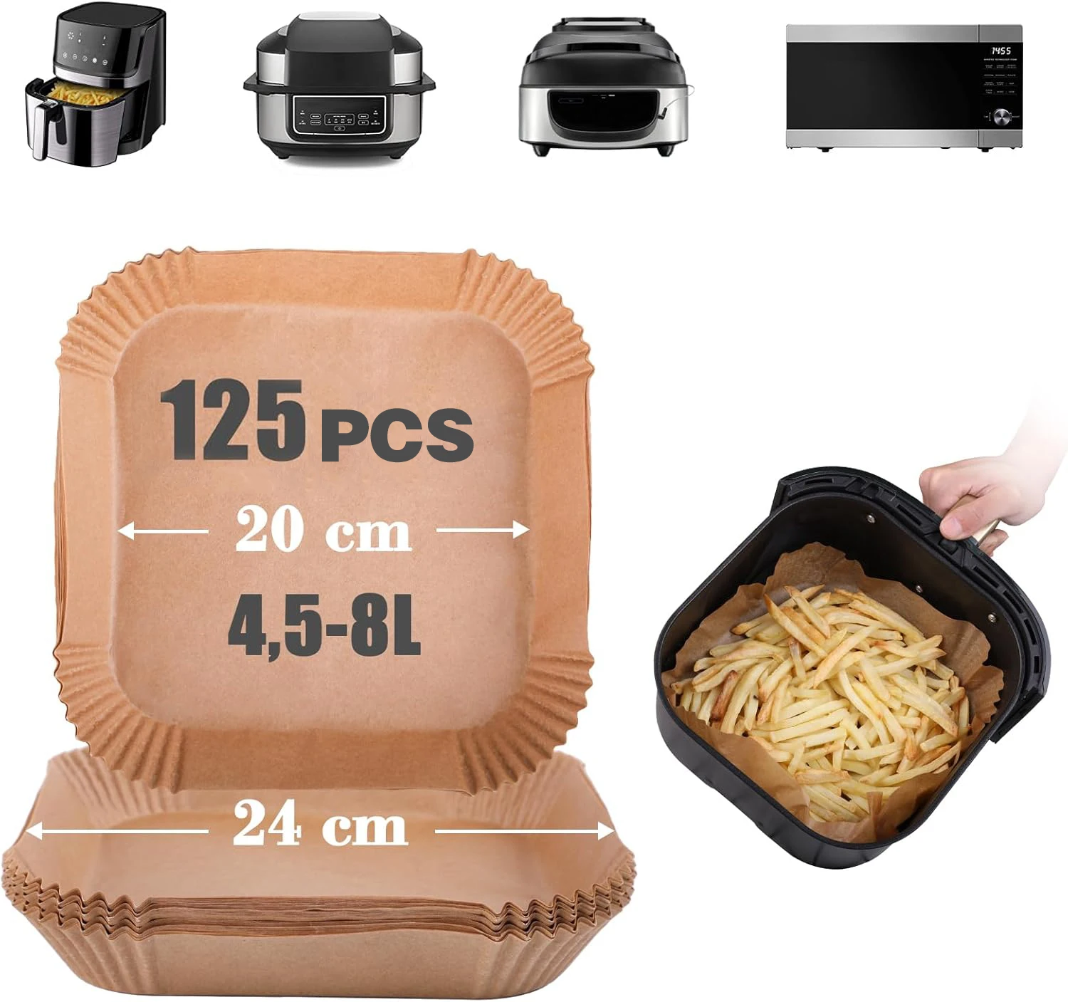 Air Fryer Baking Paper for 4.5-8L Baskets 20-24cm Square Air Fryer Accessories for Ninja, Cosori, Tefal, Phil XL XXL