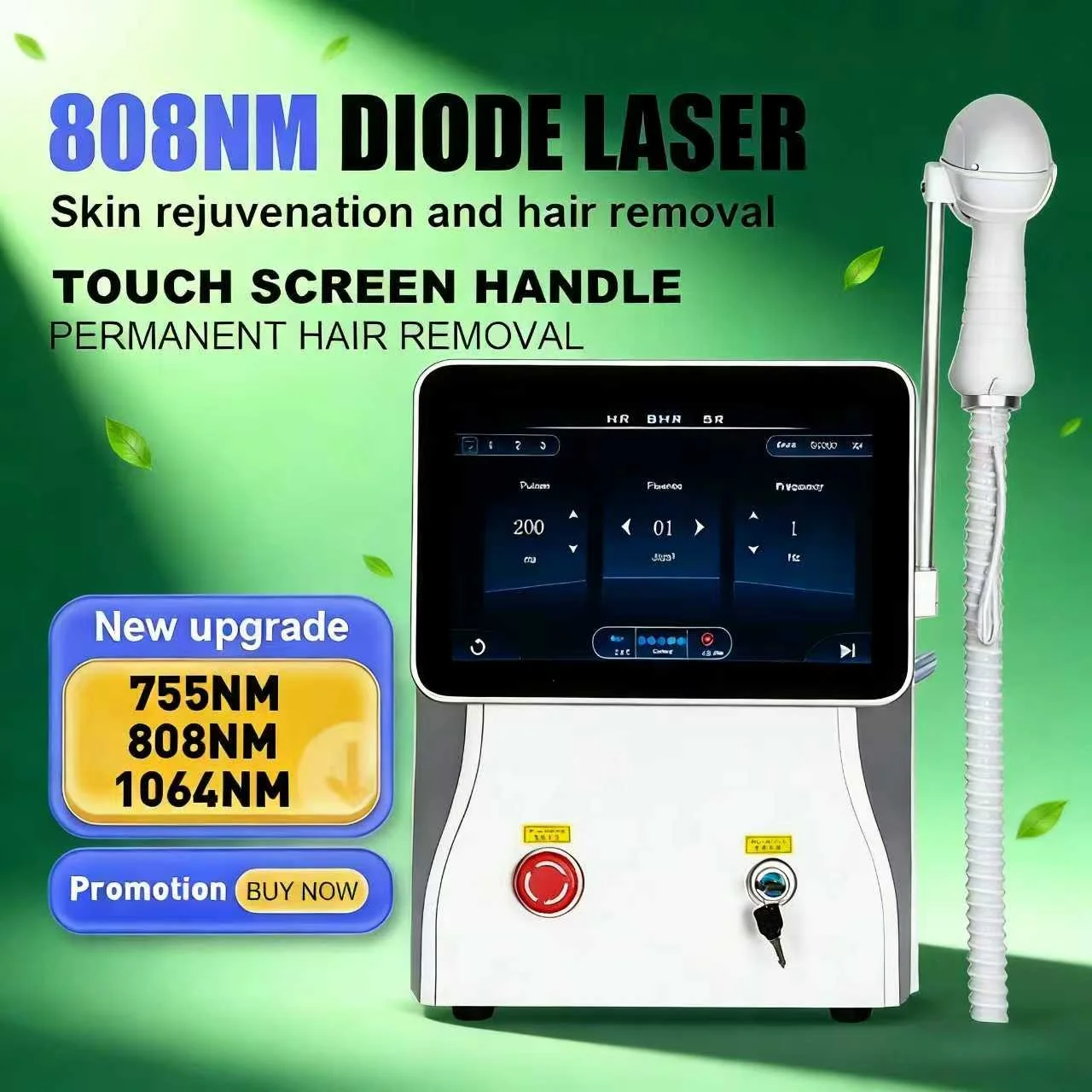 

Диодный лазерный аппарат для эпиляции: одобренный, безболезненный, с 3 длинами волн, 808 нм, титановый, с охлаждением, ЖК-экран, сенсорный, с рукояткой