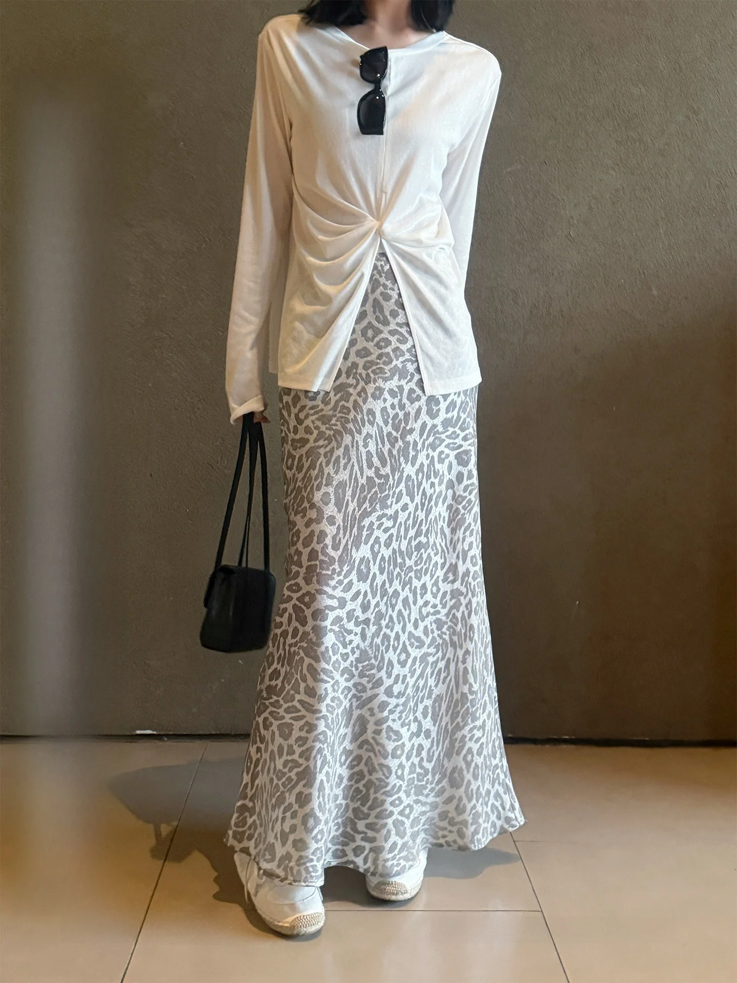 

Silver Leopard Print Skirt Women's High Waist Polyester Fiber Spring New Style Hong Kong Style Fashion Skirt