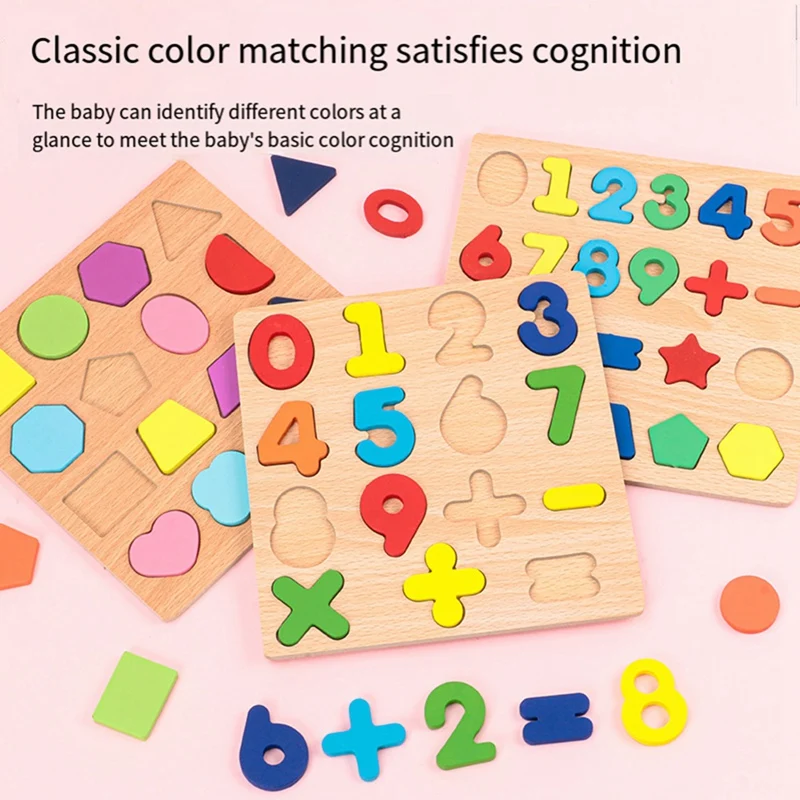 Wooden Puzzles For Children, Wooden Numbers, Letters, Geometric Figures, Building Blocks, Hand Grab Board Toys