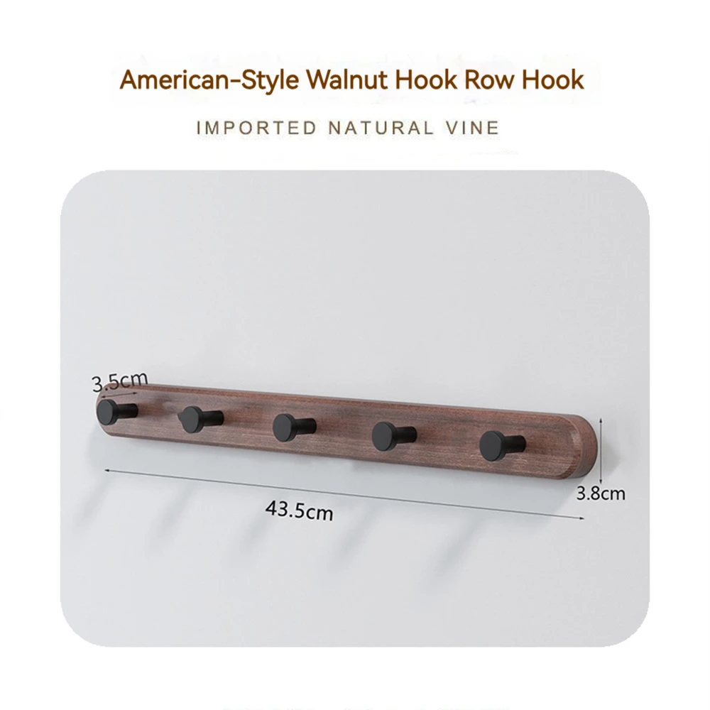 Creative Wooden Black/Gold Aluminum Wall Mounted Coat Hooks 30/40 CM Simple Walnut Row Hook Walnut Hook Office Home Accessories