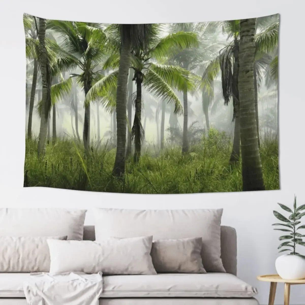 

Palm Trees at Sunrise - Foggy Forest Tapestry Outdoor Decoration Room Decore Aesthetic Room Ornaments House Decorations Tapestry