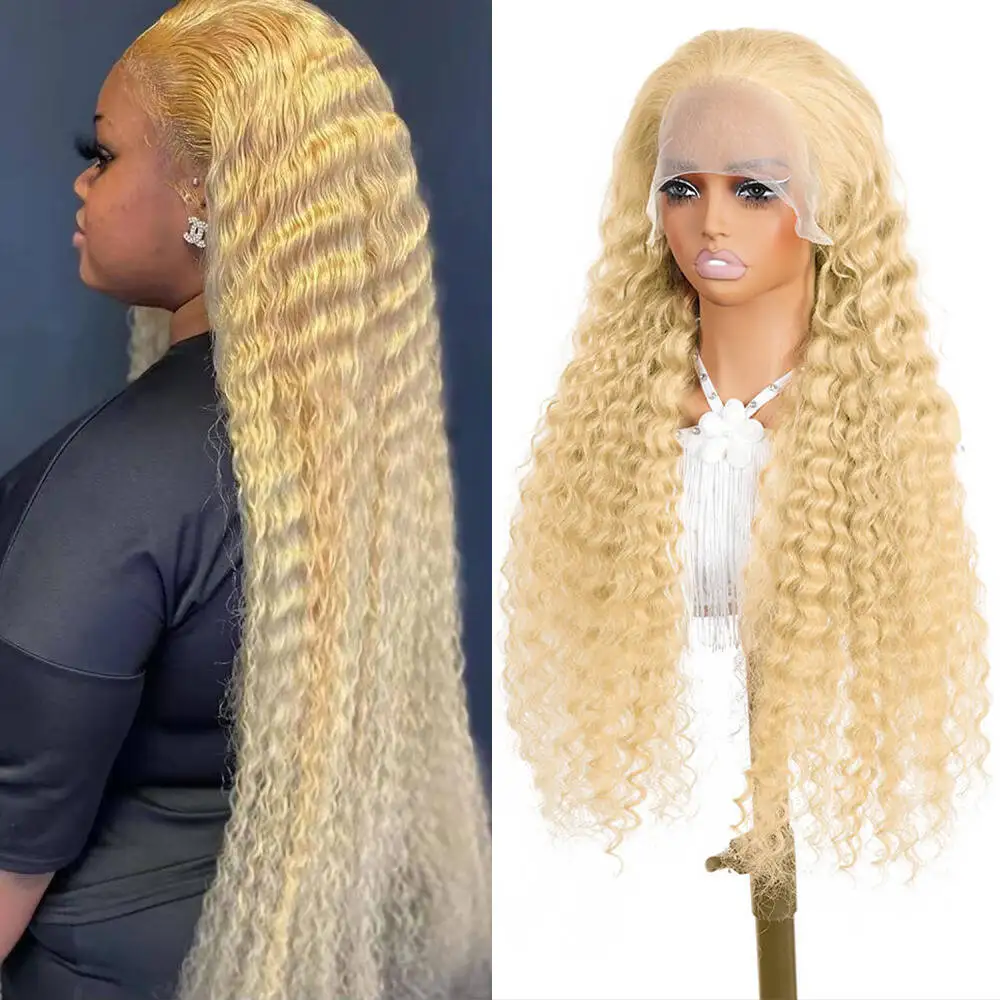 

Парик из натуральных волос 613 13x4 с кружевной передней частью, 30 дюймов, блонд, глубокая волна, 180% плотность, парик с HD кружевной передней частью 613 для женщин, блонд, без клея