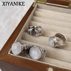 XIYANIKE Irregular Moonstone Wide Adjustable Opening Rings For Women Girl Fashion New Jewelry Gift Party Birthday anillos mujer