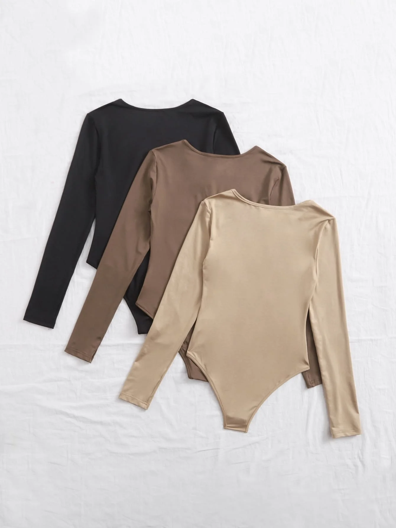 BWQ 3pcs Solid Tee Bodysuit Fall Cloth For Women