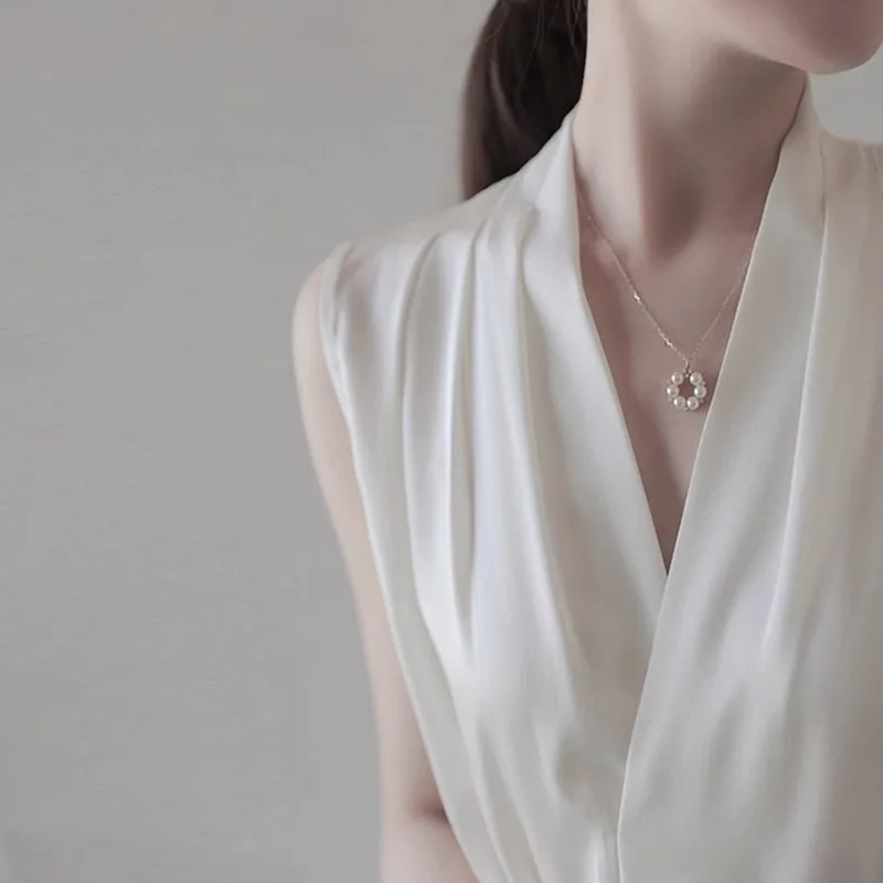 الحرير الساتان الأبيض V-Ne Strapl تانك الأعلى المرأة ربيع الخريف المحملة خلات Svel irt معلقة Ne الأعلى #3